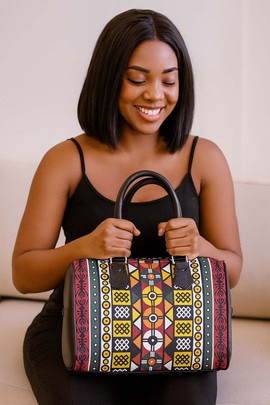 African Handbag Boston Geometric Bogolanfini Print