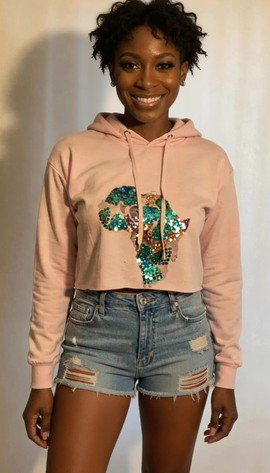 Sequins Africa Map Adorned Sweatshirt Crop Top Hoodie
