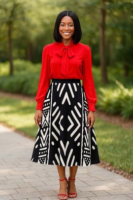 African Traditional Skirt Flared Geometric | Midi Length