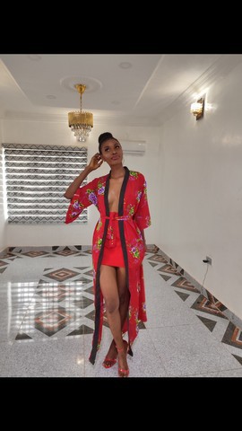 A kimono gown with short skirt