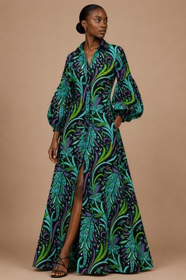 Paisley Maxi Shirt Dress – Black Multi