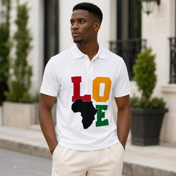 Love Africa Print Men's Heavyweight Polyester Polo Shirt | African Heritage Fashion | Bynelo