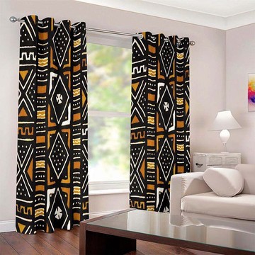 Bogolan African Themed Curtains Blackout Grommet (Two-Piece)(LARGER SIZES AVAILABLE)