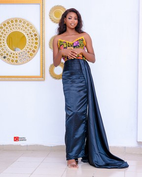 Beaded ankara dress with side train, prom dress