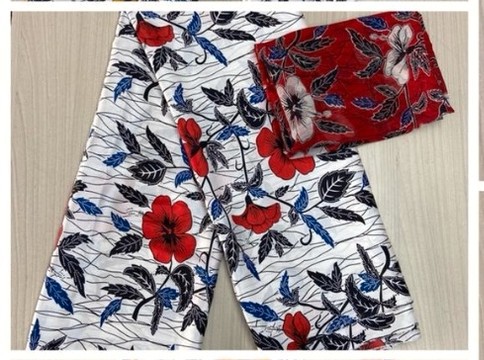 6 YARDS SILK FABRIC PRINTED HIBISCUS FLOWER 2 COLORS