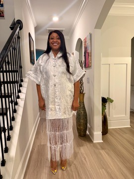 White Brocade African Maxi Dress: Modern Bubu/Boubou Gown