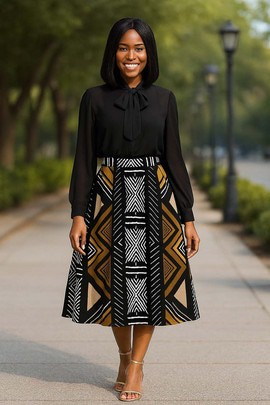 African Traditional Skirt Flared | Midi Length Geometric