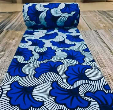 African Wax fabrics 100% cotton 1 yard "blue and white wedding flower"