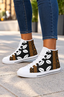 African Bold Cowrie Women's Classic High Top Canvas Shoes | African Print High Top Sneakers