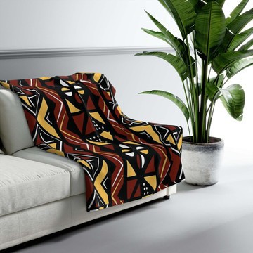 African Tribal Blanket Throw Fleece Mudcloth Print Brown (MORE SIZES AVAILABLE)