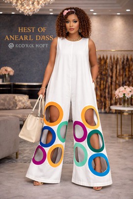 Luxury Wide-Leg Circle Detail Jumpsuit – Elegant Statement Women’s Outfit