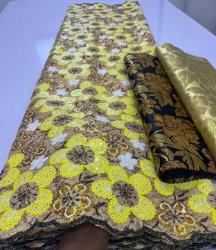 Tissu en dentelle à sequins Chantilly de qualité, 5 yards