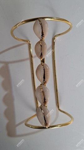 Manchette en laiton, manchette en coquillage cauri africain, bracelet de déclaration