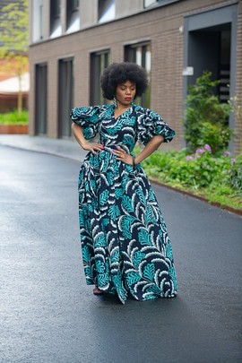 NIA BLUE AND BLACK MAXI DRESS