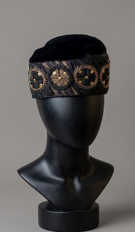 Black Velvet Embroidered Kufi Cap