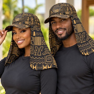 Afrocentric Mudcloth Print Sun Hat With Neck Flap | African Summer Accessory | Bynelo