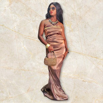Adanma Metallic Stretch Ruched Dress For Weddings/Special occasions