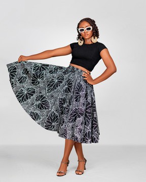 Uliana Ankara Midi Skirt | Black and White African Print