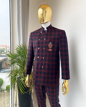 A Reloaded red and black check “French” double breasted safari suit