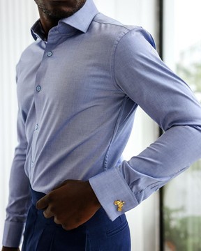 A blue Oxford business shirt.