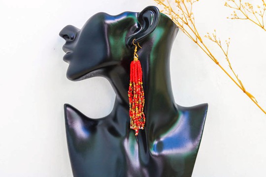 African Beaded earrings, Beaded Fringe earrings, Elegant earrings, Tribal earrings, Boho earrings