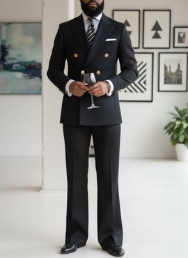 Men’s Black Double-Breasted 70s Wide-Leg Suit