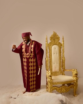 A Burgundy, deltagbada flapper embroidery details agbada