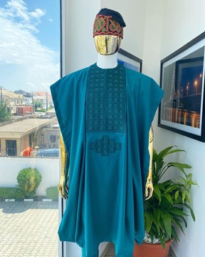 An emerald green agbada