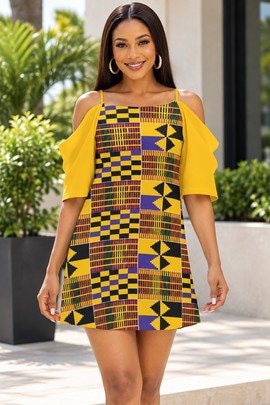 Robe camisole épaules dénudées en kente, héritage africain, pour femme | Mode kente | Bynelo