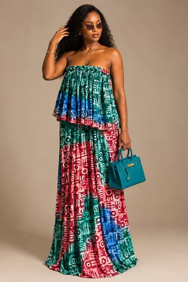 Women’s African Print Strapless Maxi Dress – Colorful Ankara Patterned Floor-Length Dress