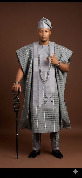 Refined Grey Aso Oke Agbada Ensemble