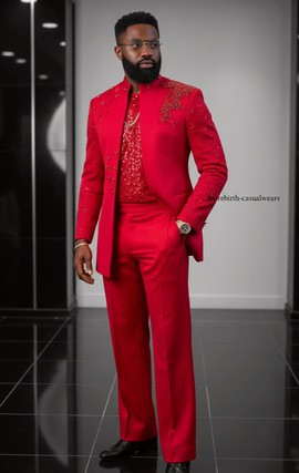 Red applique safari luxury wedding dress