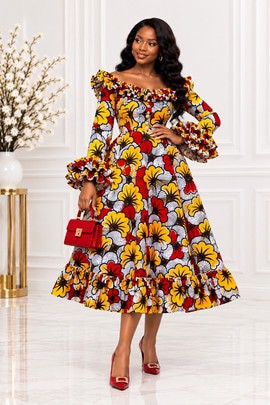 Élégance audacieuse en Ankara – Robe midi à volants remarquable