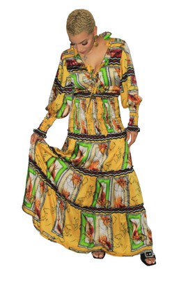 Tiered Floral Maxi Dress, Chain Print Multicolour Maxi Dress.