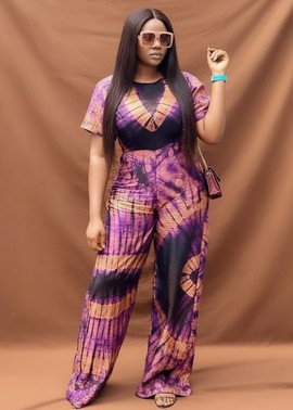 Trendy Purple Tie-Dye Two-Piece Set for Fashionable Casual Wear