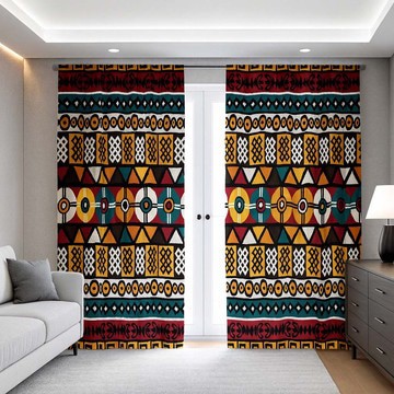 Colorful Boho Style Blackout Curtains Mudcloth (Two-Piece) LARGER SIZES AVAILABLE