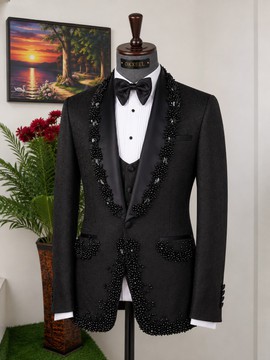 Black Onyx Crystal Shawl Lapel Three-Piece Tuxedo Suit