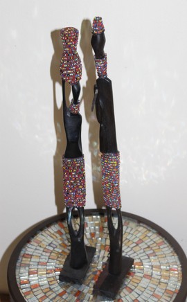 2pc Couple Beaded Wooden Figurines, African Decor, Wooden Figurines. Home Decor