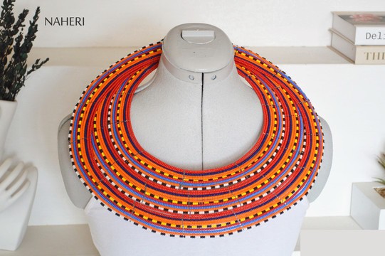 African maasai beaded necklace red multicolored handmade jewelry
