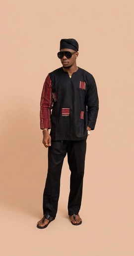 Senator Wear for Men-Stylish Kaftan &amp; Trouser Set with Red Striped Design,Modern Traditional Outfit