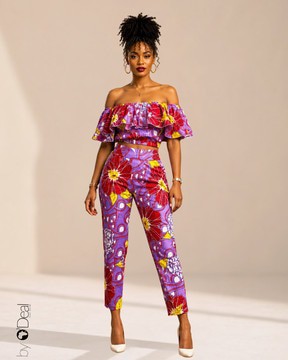 Set of slim pants and matching ruffled top