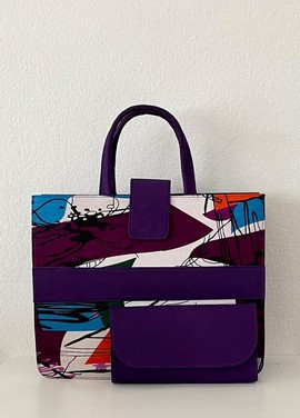Maxi Abimbola Bag (Purple White))| Ankara Bag| Gifts For Her| Gifts For Mom| Ankara Fabric Bag