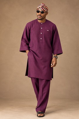 Ensemble deux pièces pour homme, inspiré du style Agbada bordeaux
