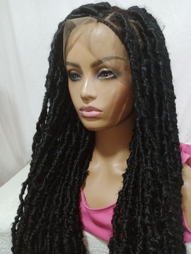 Nappy locs en détresse, perruque noire en dentelle, 55 pouces, livraison gratuite