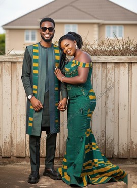Elegant Green &amp; Gold African Couple's Set ​Custom Handmade Design