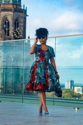 ADWIN MULTICOLOURED ANKARA MIDI DRESS