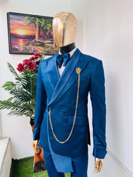 Navy blue jacquard tuxedo Men’s suit/ men’s wrap suit………………..best seller