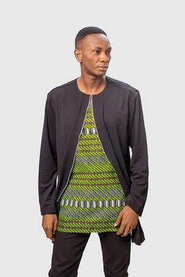Jersey &amp; African Print Ankara Tshirt with stylish front zipper design