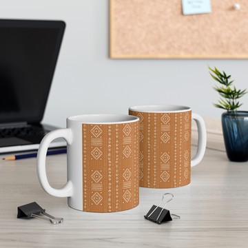 African Mud Cloth Coffee Mug | Bogolan Art Ceramic Cup | Tribal Pattern Tea Mug