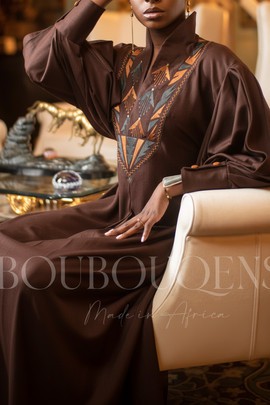 Dark Brown Boubou Nantio — With Scarf